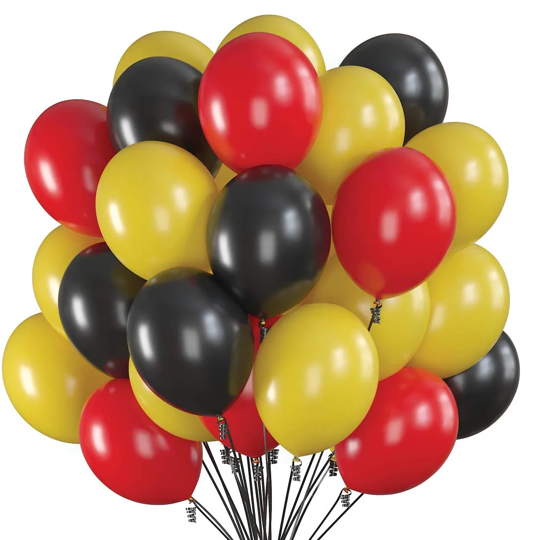 75 Party Balloons 12 Inch Black, Red And Yellow Balloons With Ribbon For Black