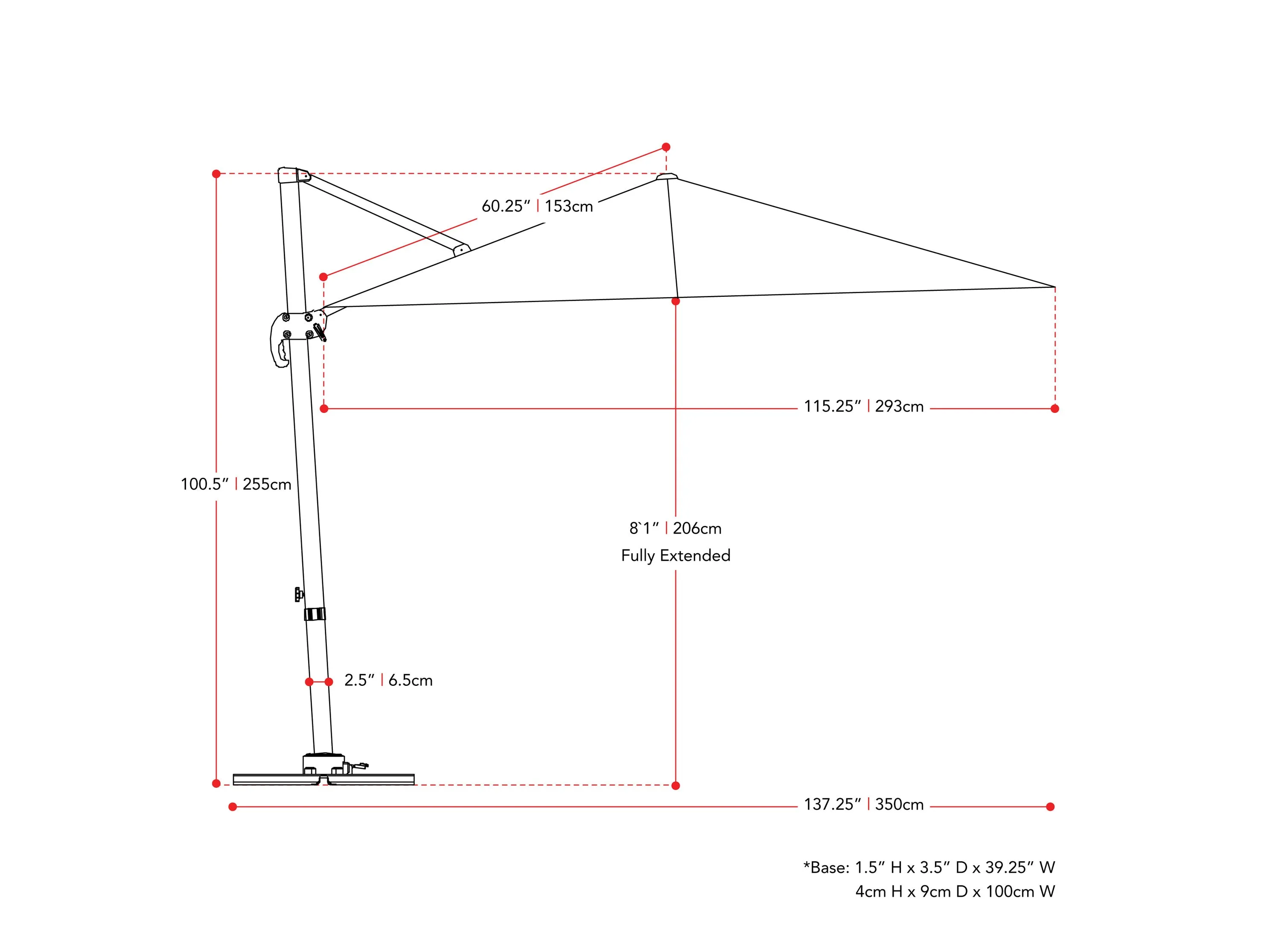 9.5ft Offset Patio Umbrella, 360 Degree - Black