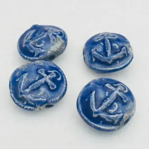 Anchor Ceramic Bead by Keith O'Connor, 18mm Naval Blue