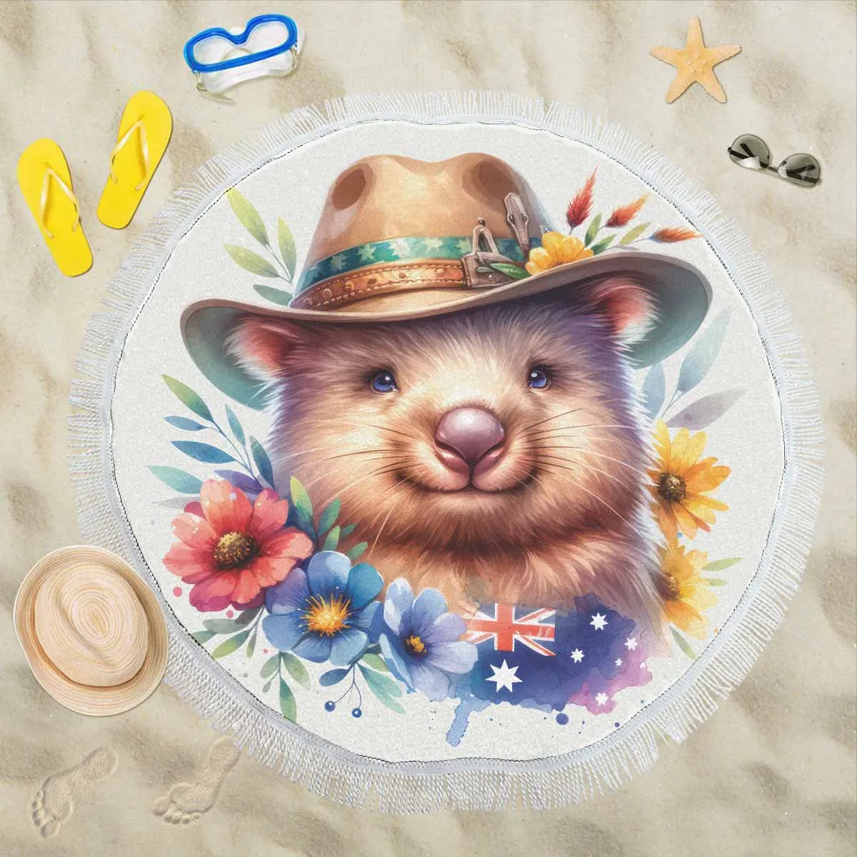 Australian Animals Wombat Awd1320  Circular Beach Shawl 59"