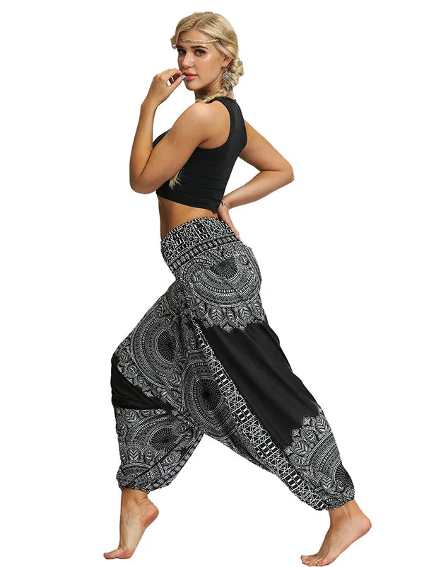 Black Ethnic Printed Loose Casual Yoga Bloomers