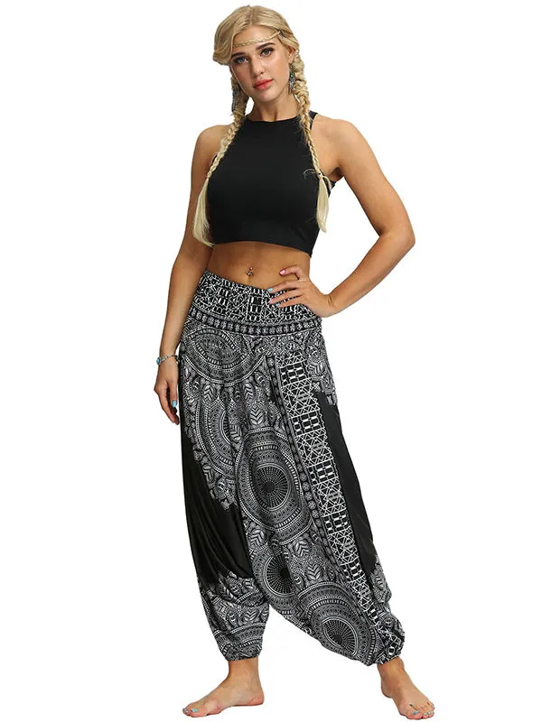 Black Ethnic Printed Loose Casual Yoga Bloomers