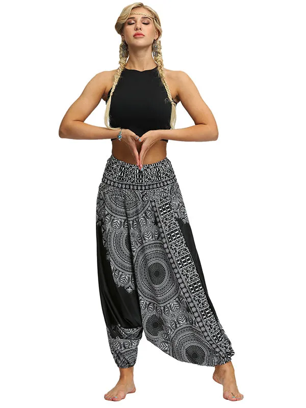 Black Ethnic Printed Loose Casual Yoga Bloomers