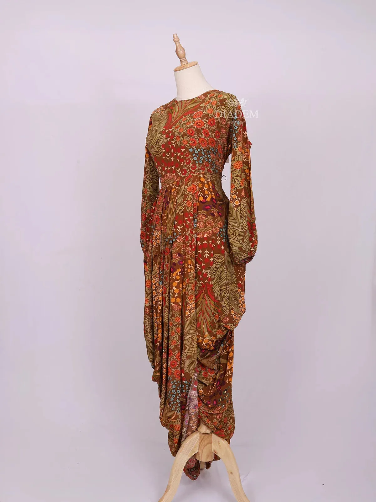 Brown Long Kurti Top Adorned with Flower Design Prints