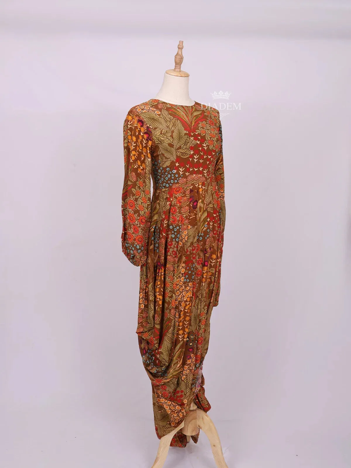 Brown Long Kurti Top Adorned with Flower Design Prints