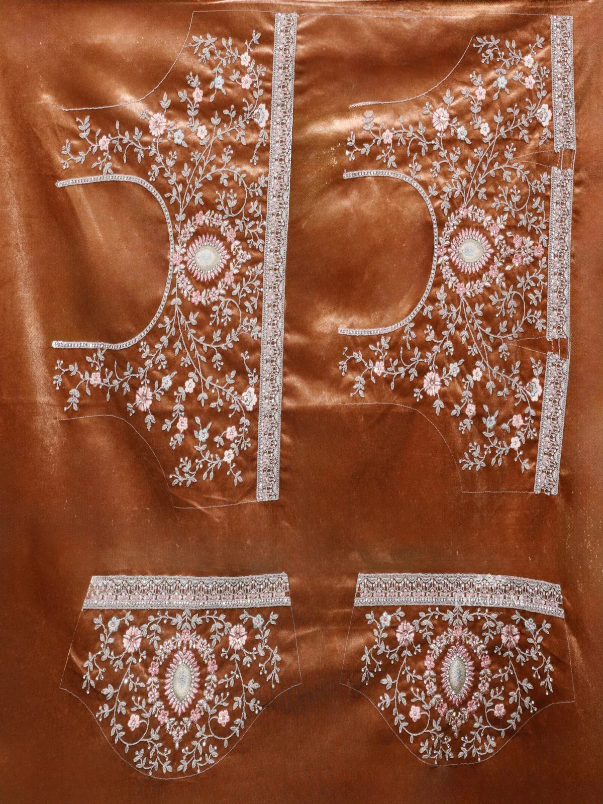 Brown Semi Stitched Lehenga Adorned with Sequins and Beads Floral Design With Dupatta