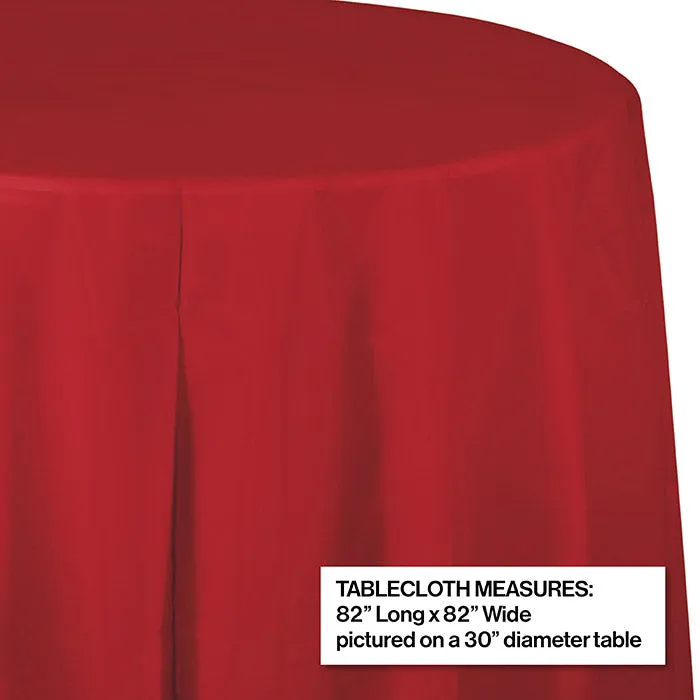 Bulk Classic Red Round Plastic 82 inch Table Covers (12 per Case)