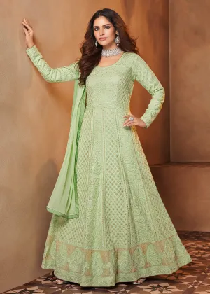 Celadon Green Lucknowi Style Georgette Anarkali Suit