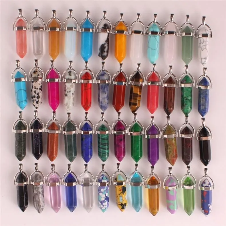 Chakra Crystals Bullet Shape Pendants Stones Crystalline Pendants