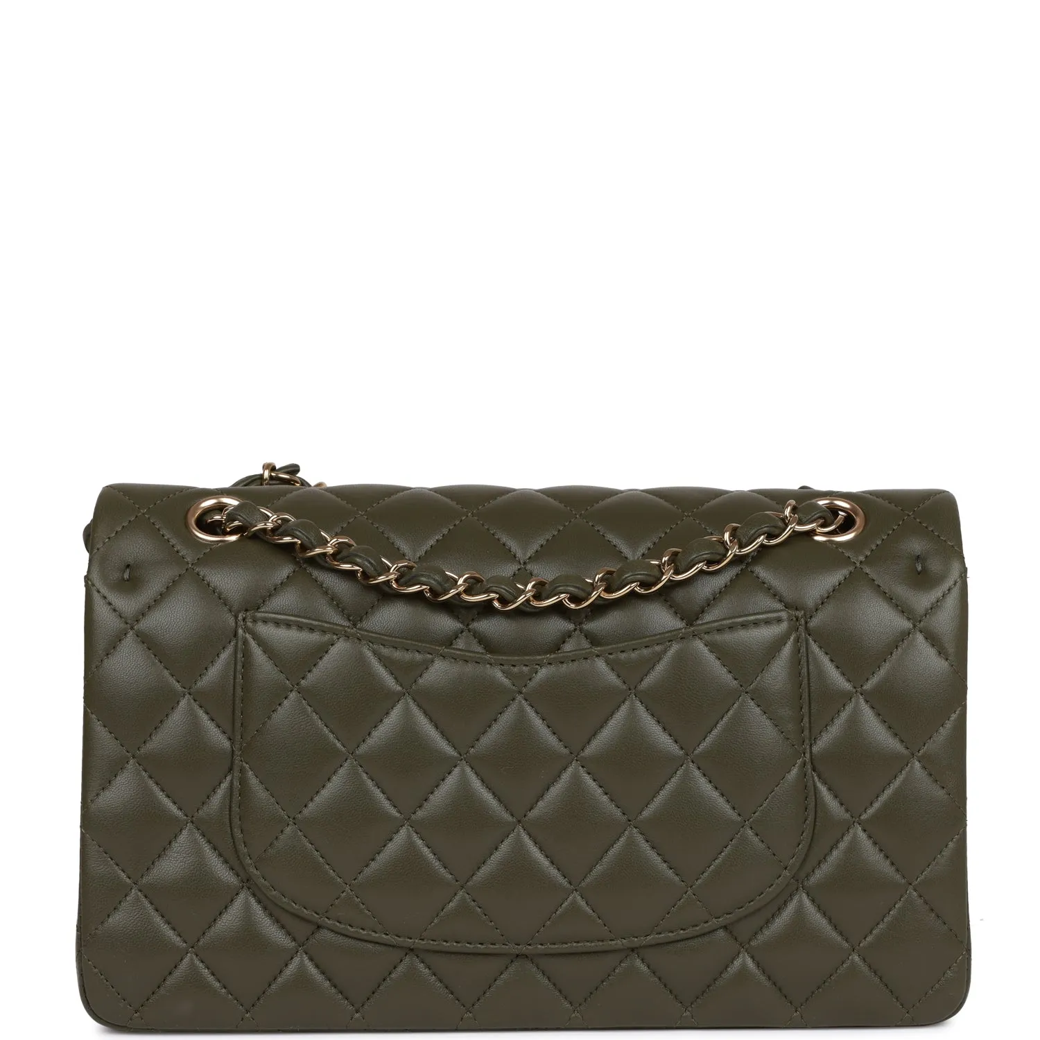 Chanel Medium Classic Double Flap Bag Olive Calfskin Light Gold Hardware