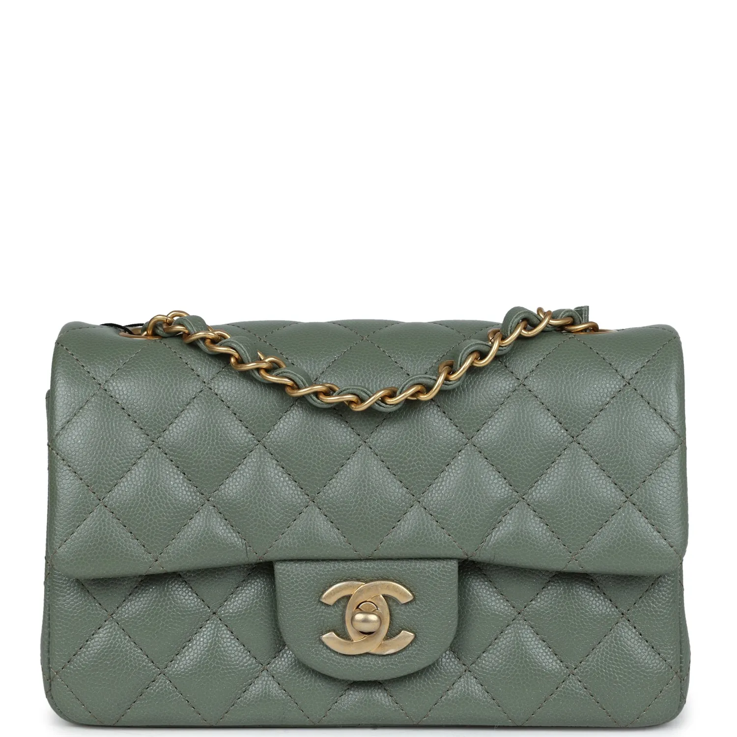 Chanel Mini Rectangular Flap Bag Olive Green Caviar Antique Gold Hardware