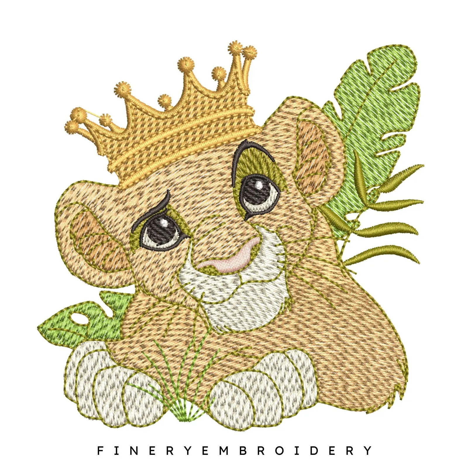 Charming Simba with Crown Embroidery Design - 5 Sizes | Disney's Lion King | FineryEmbroidery