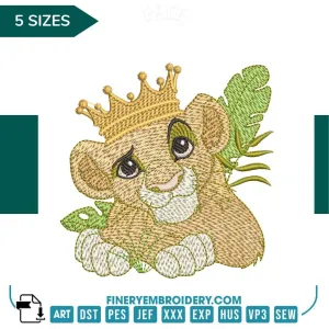 Charming Simba with Crown Embroidery Design - 5 Sizes | Disney's Lion King | FineryEmbroidery