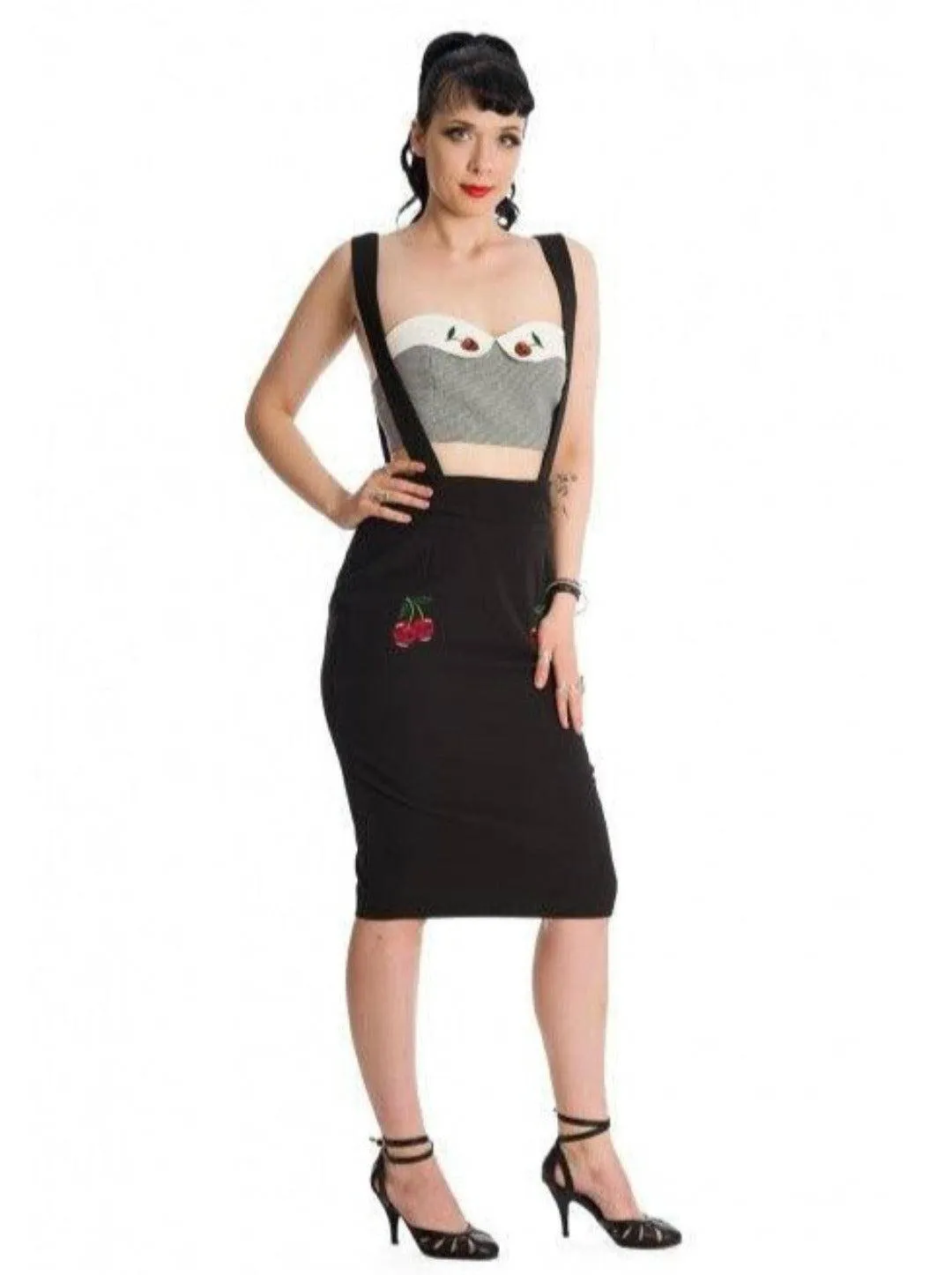 Cherry Jane Rockabilly Pencil Skirt Black