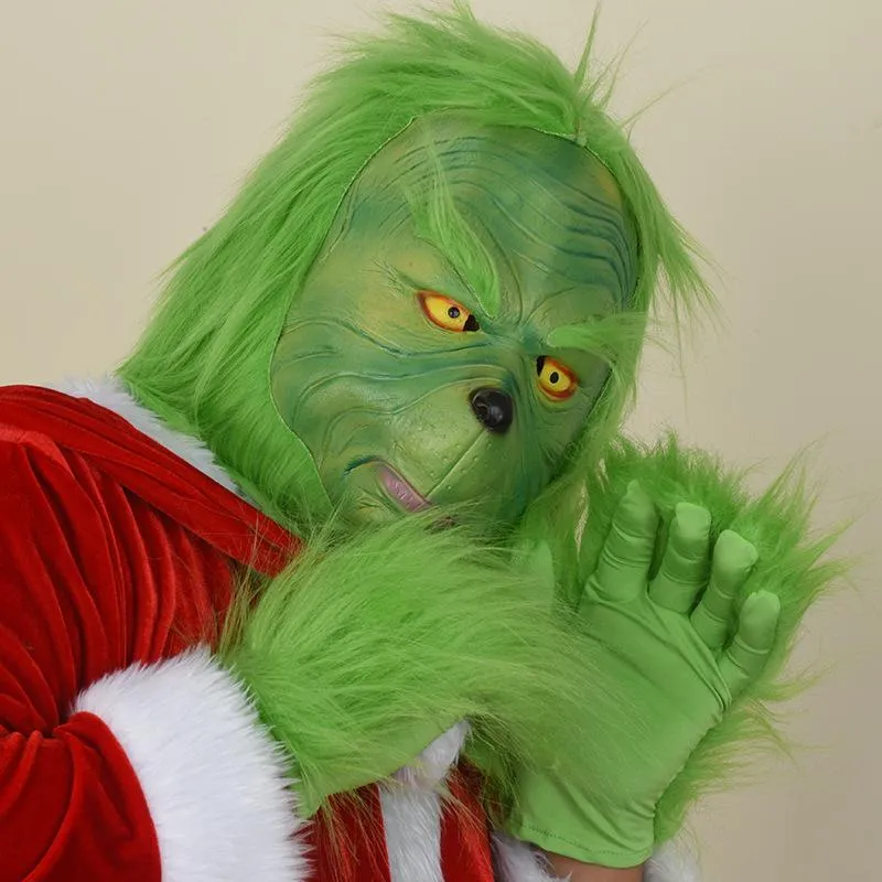 Christmas Grinch Mask Green Hair Monster Headgear