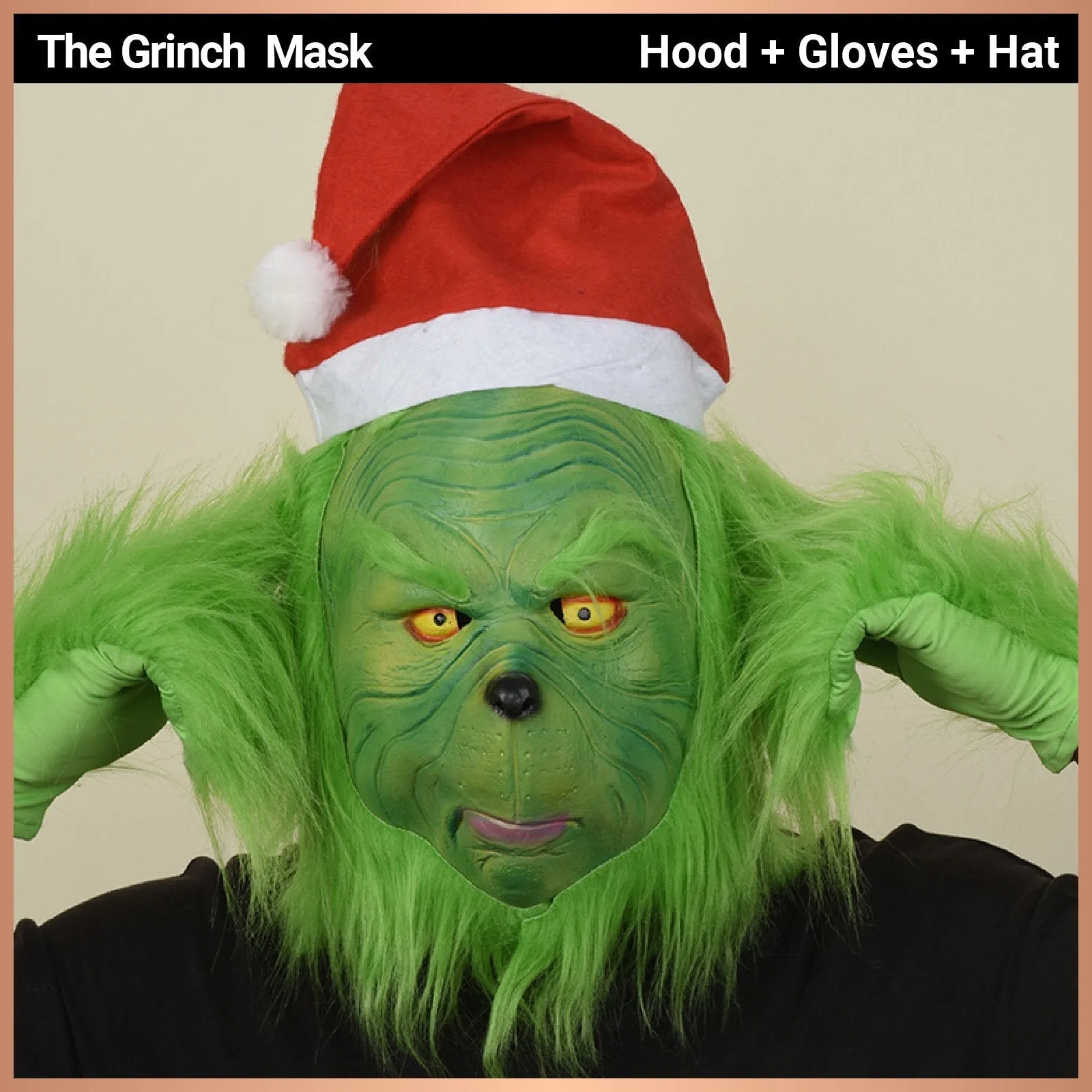 Christmas Grinch Mask Green Hair Monster Headgear