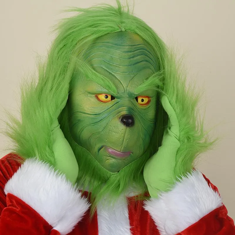 Christmas Grinch Mask Green Hair Monster Headgear