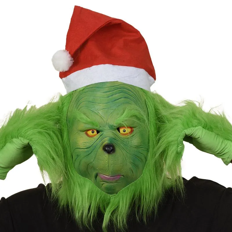 Christmas Grinch Mask Green Hair Monster Headgear