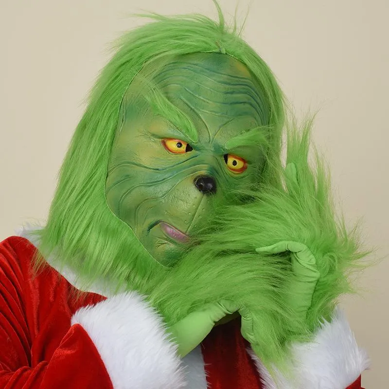 Christmas Grinch Mask Green Hair Monster Headgear