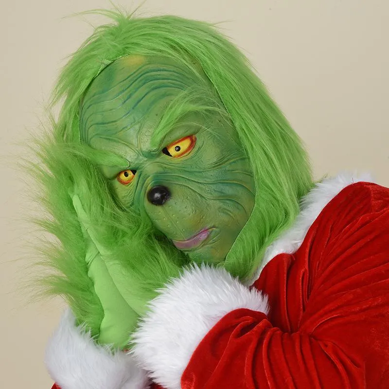 Christmas Grinch Mask Green Hair Monster Headgear