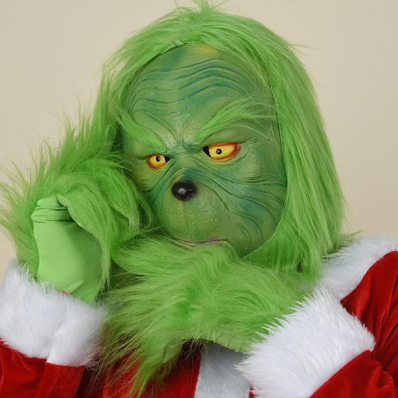 Christmas Grinch Mask Green Hair Monster Headgear