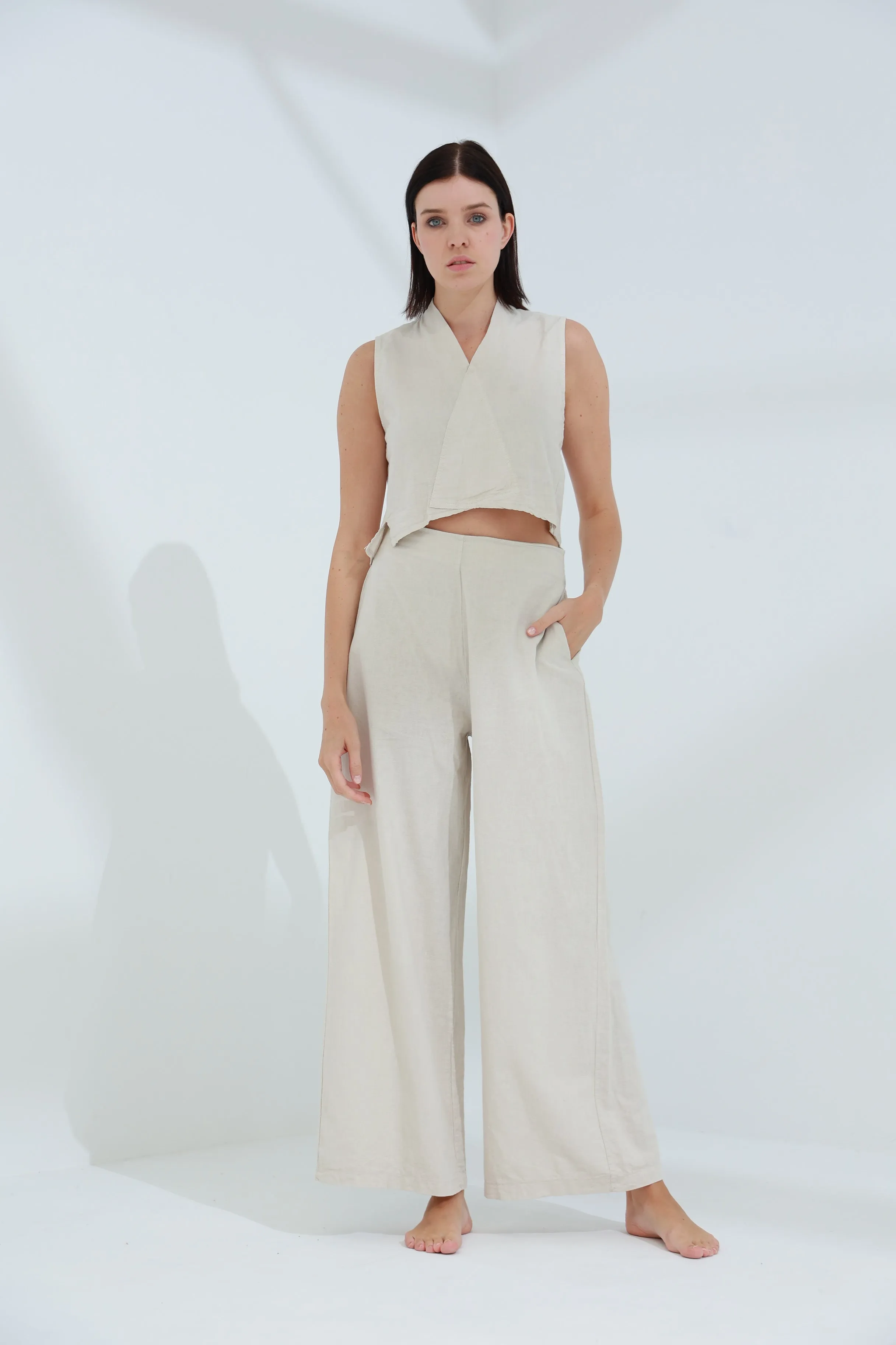 Colpo Linen Crop Top Sabbia