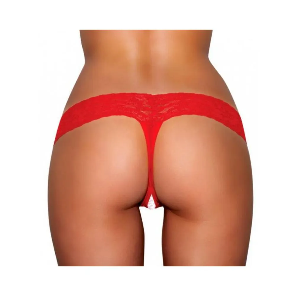 CROTCHLESS PANTIES W/PEARL BEADS RED ML