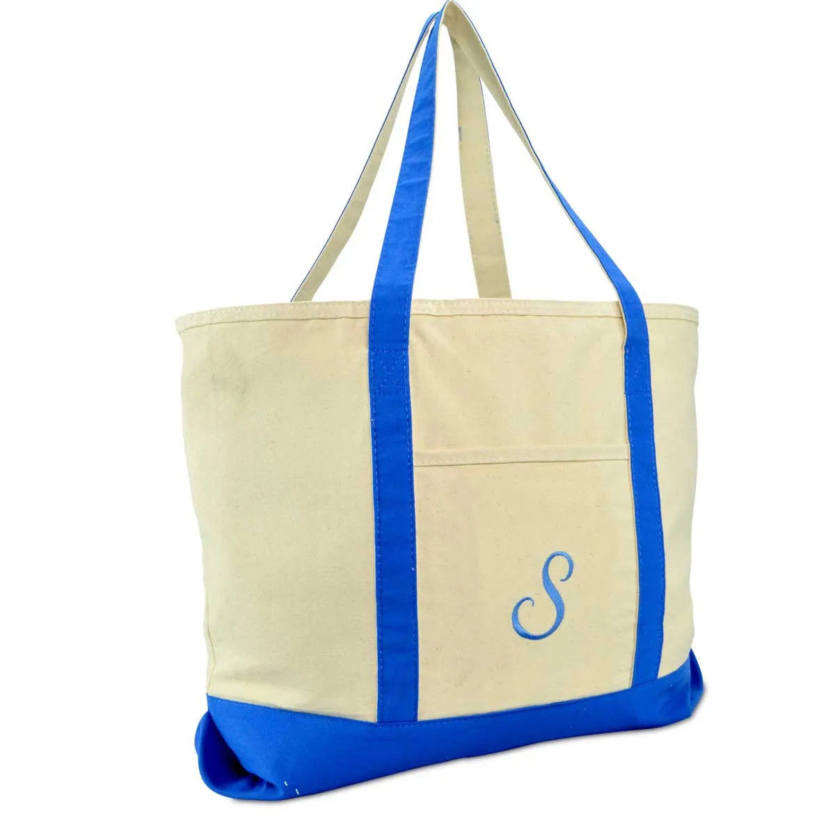 Dalix Personalized Shopping Tote Bag Monogram Royal Blue Initial Zippered Letter A-Z