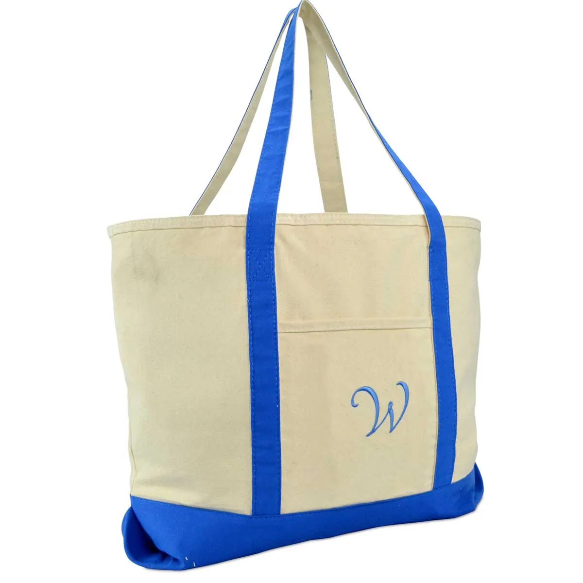 Dalix Personalized Shopping Tote Bag Monogram Royal Blue Initial Zippered Letter A-Z