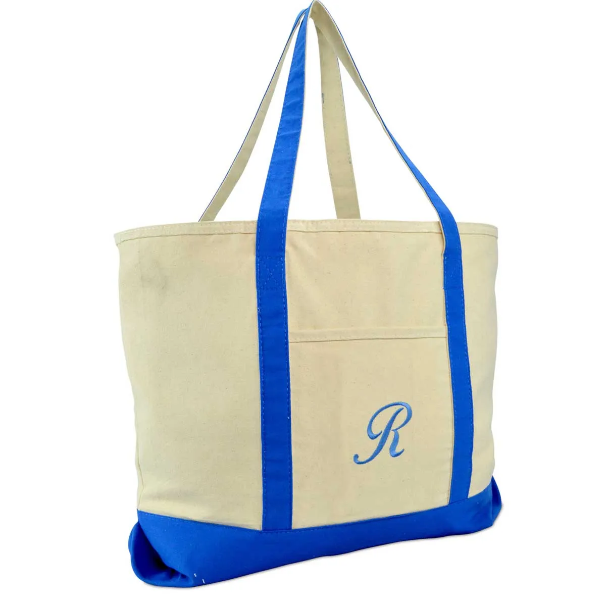 Dalix Personalized Shopping Tote Bag Monogram Royal Blue Initial Zippered Letter A-Z