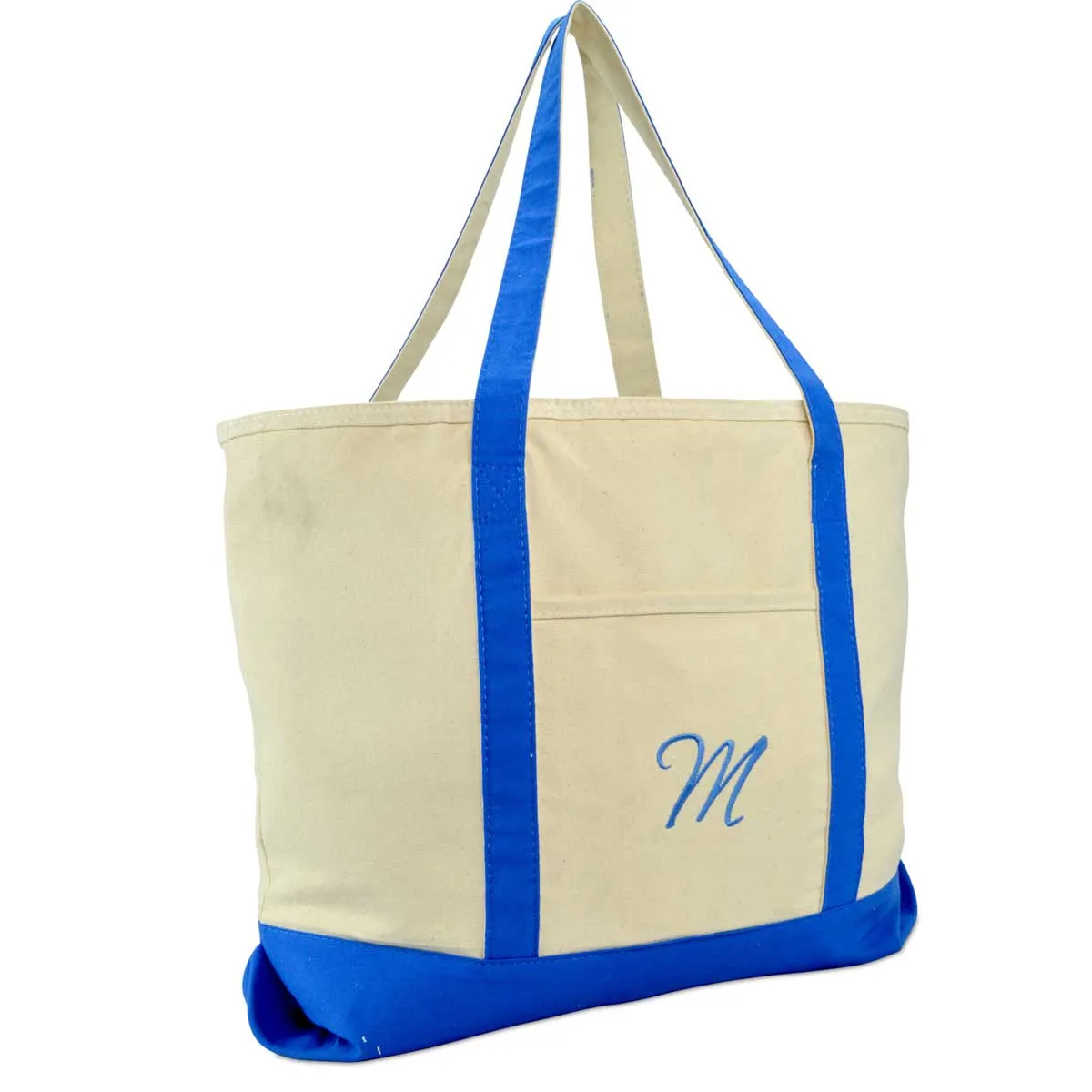 Dalix Personalized Shopping Tote Bag Monogram Royal Blue Initial Zippered Letter A-Z