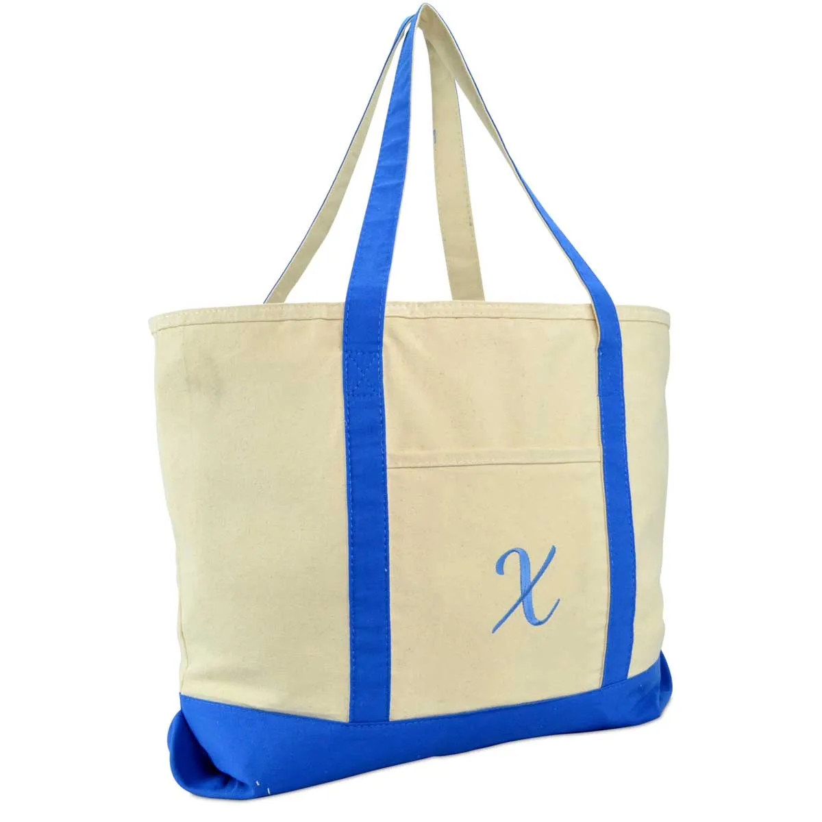 Dalix Personalized Shopping Tote Bag Monogram Royal Blue Initial Zippered Letter A-Z