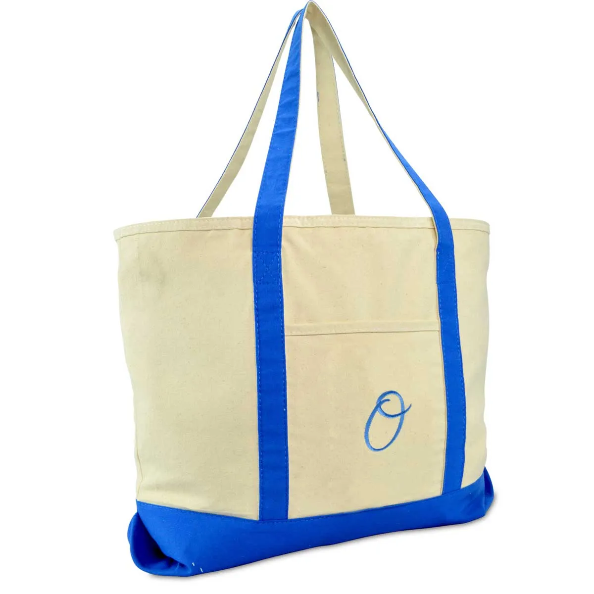 Dalix Personalized Shopping Tote Bag Monogram Royal Blue Initial Zippered Letter A-Z