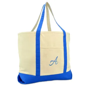 Dalix Personalized Shopping Tote Bag Monogram Royal Blue Initial Zippered Letter A-Z