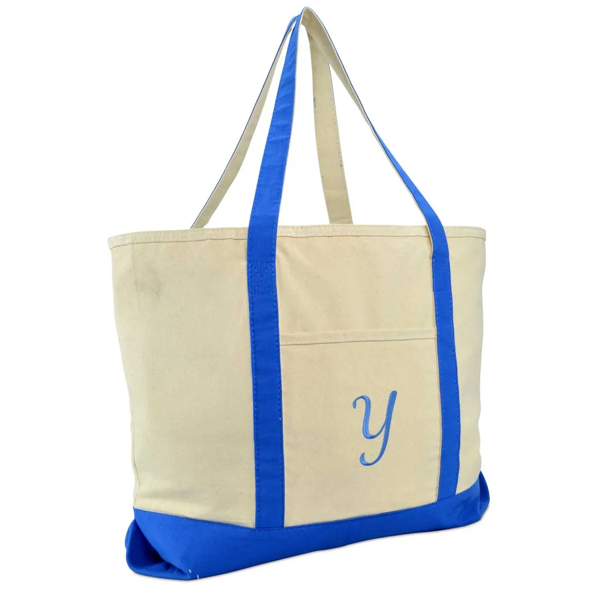 Dalix Personalized Shopping Tote Bag Monogram Royal Blue Initial Zippered Letter A-Z