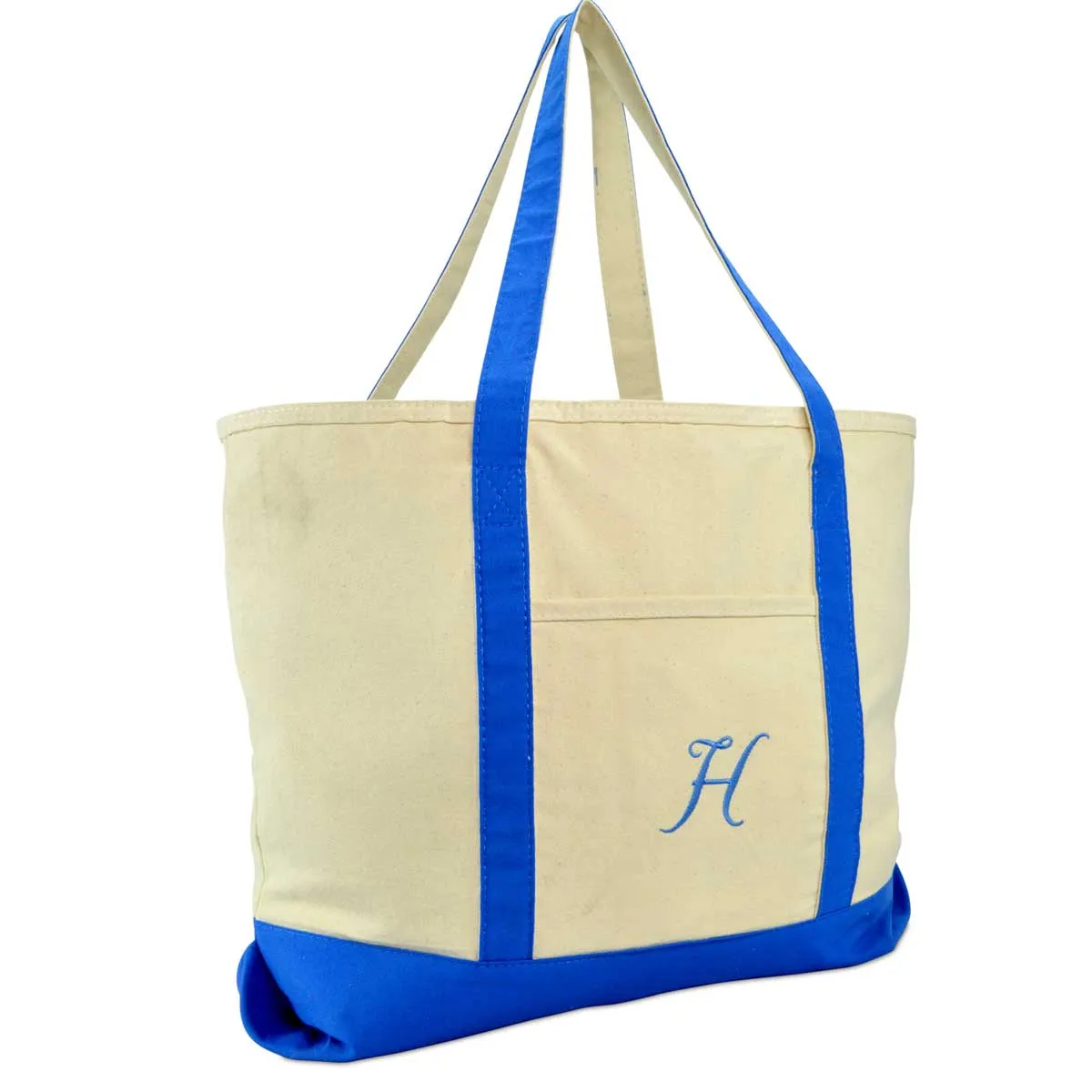 Dalix Personalized Shopping Tote Bag Monogram Royal Blue Initial Zippered Letter A-Z