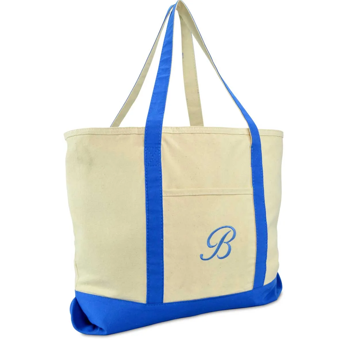 Dalix Personalized Shopping Tote Bag Monogram Royal Blue Initial Zippered Letter A-Z