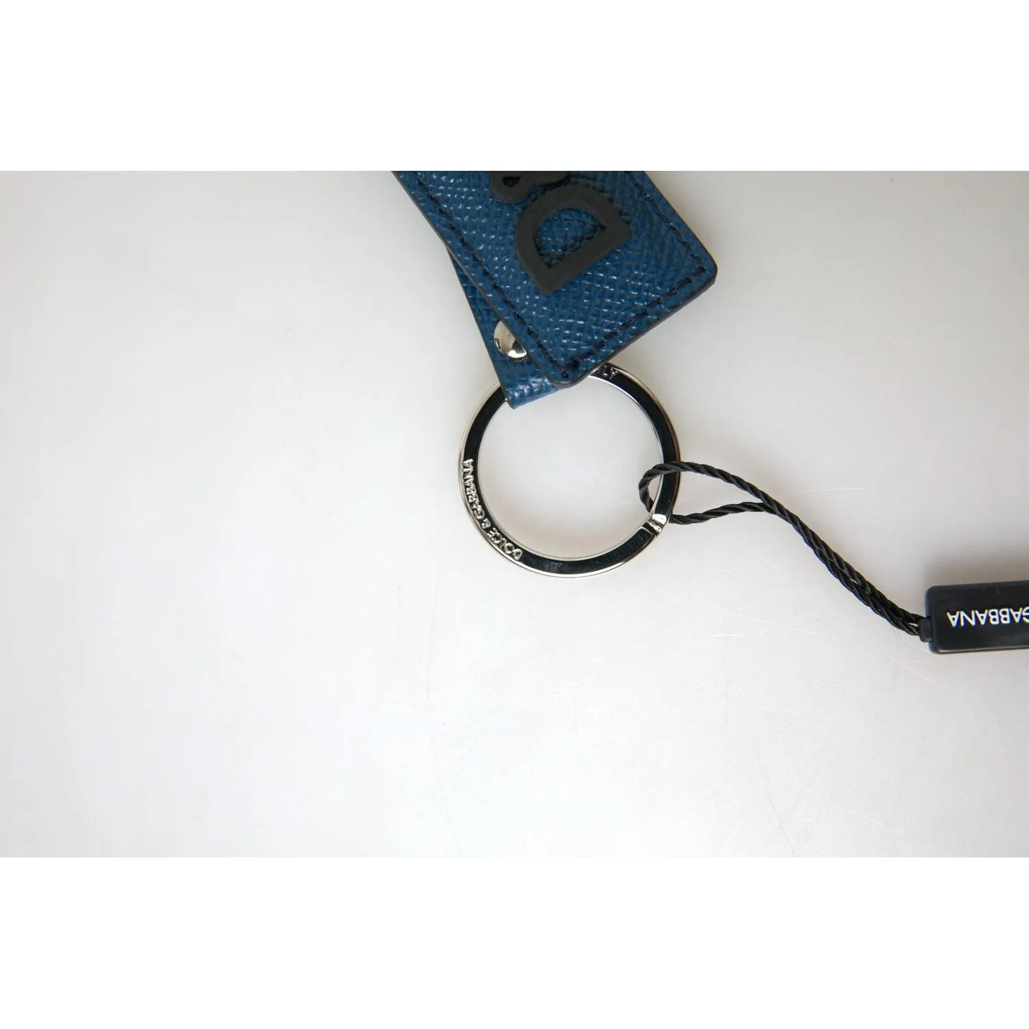 Dolce & Gabbana Elegant Blue Leather Keychain with Silver Accents