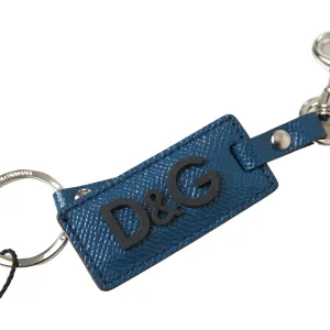 Dolce & Gabbana Elegant Blue Leather Keychain with Silver Accents