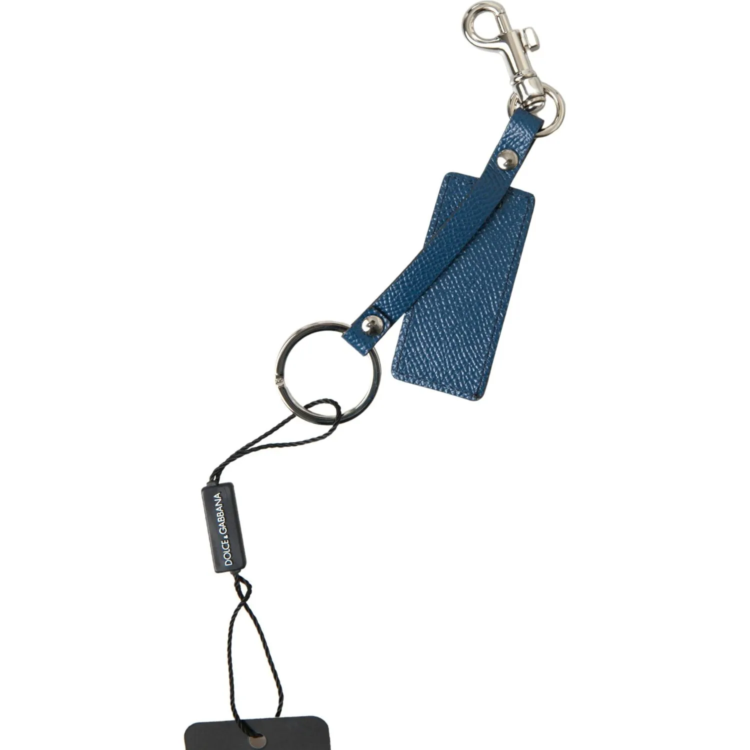 Dolce & Gabbana Elegant Blue Leather Keychain with Silver Accents