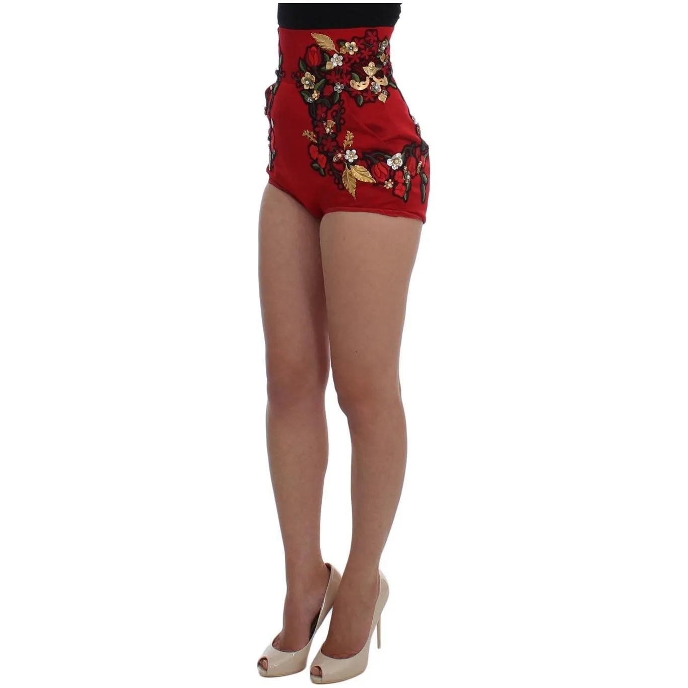 Dolce & Gabbana Elegant Silk Red Embroidered Mini Shorts