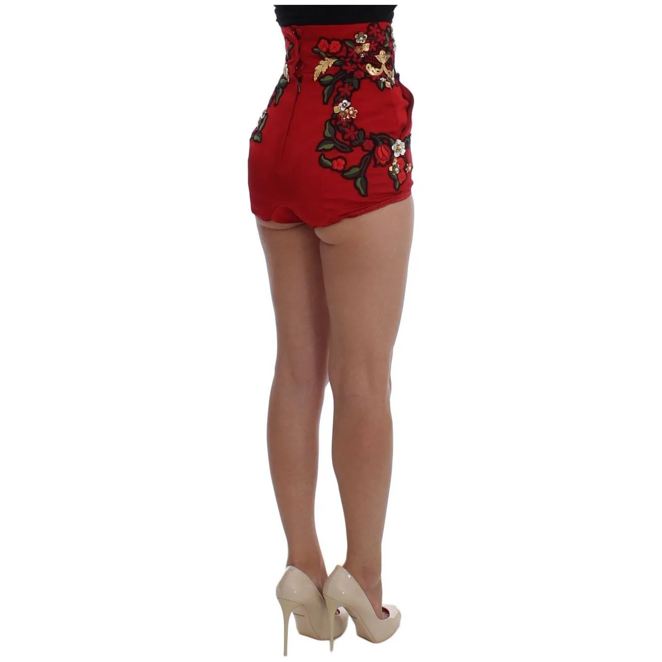 Dolce & Gabbana Elegant Silk Red Embroidered Mini Shorts