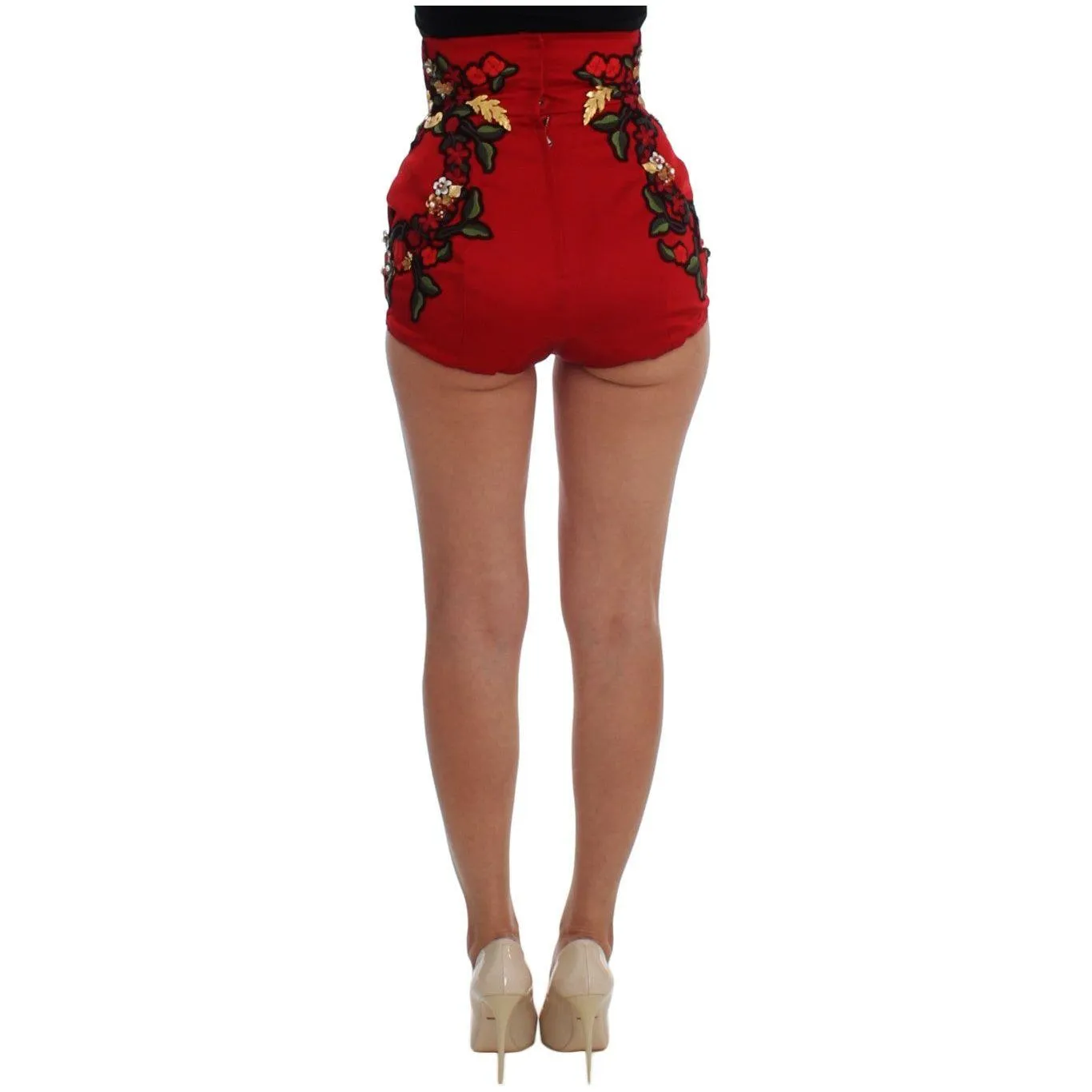 Dolce & Gabbana Elegant Silk Red Embroidered Mini Shorts