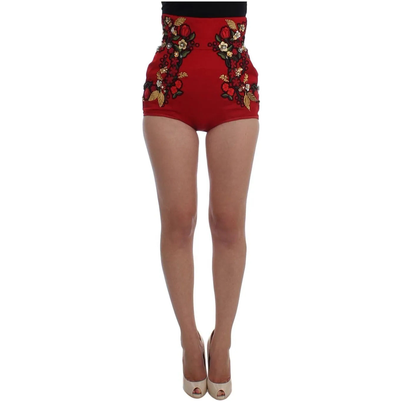 Dolce & Gabbana Elegant Silk Red Embroidered Mini Shorts