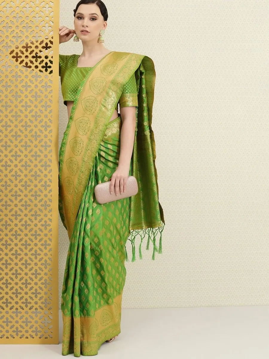 Dual tone Green Ethnic Motifs Zari Woven Saree