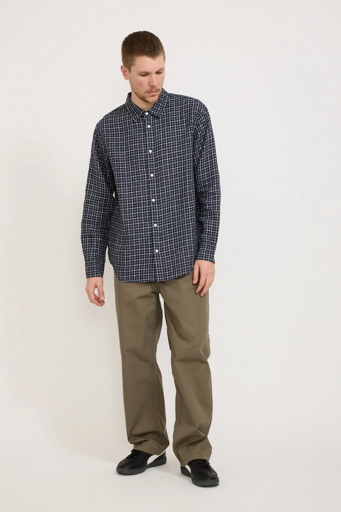 Eden Linen Check Long Sleeve Shirt Navy/White Check