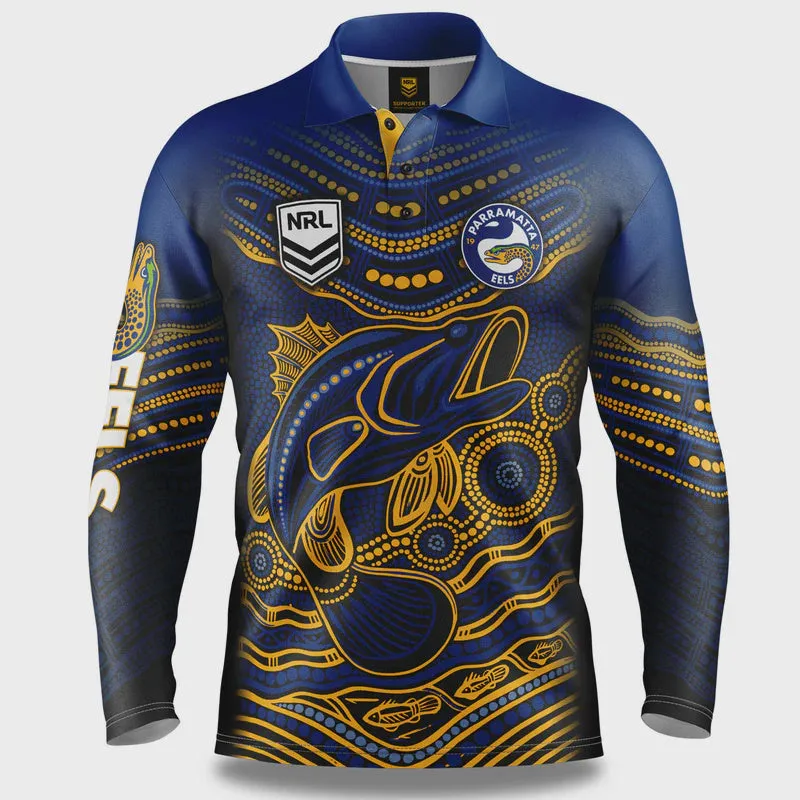 Eels Jumping Barra Indigenous Fishing Shirt