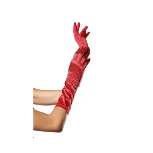 Elbow Length Satin Gloves O/S - Red