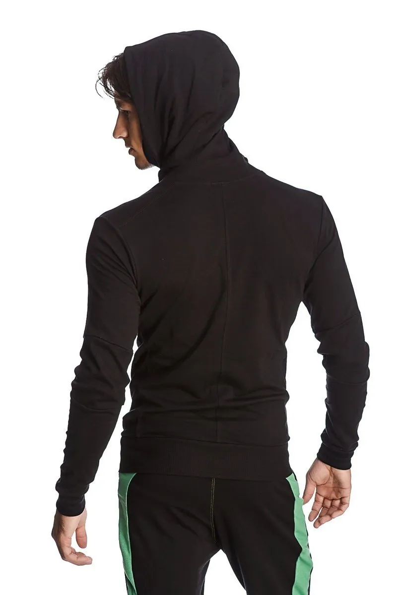 Form-fit Crossover Yoga Track Performance Hoodie (Black w/Green Zipper)