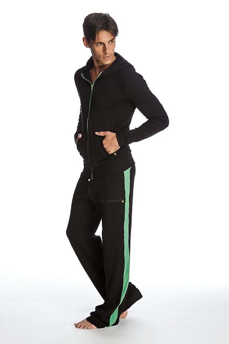 Form-fit Crossover Yoga Track Performance Hoodie (Black w/Green Zipper)